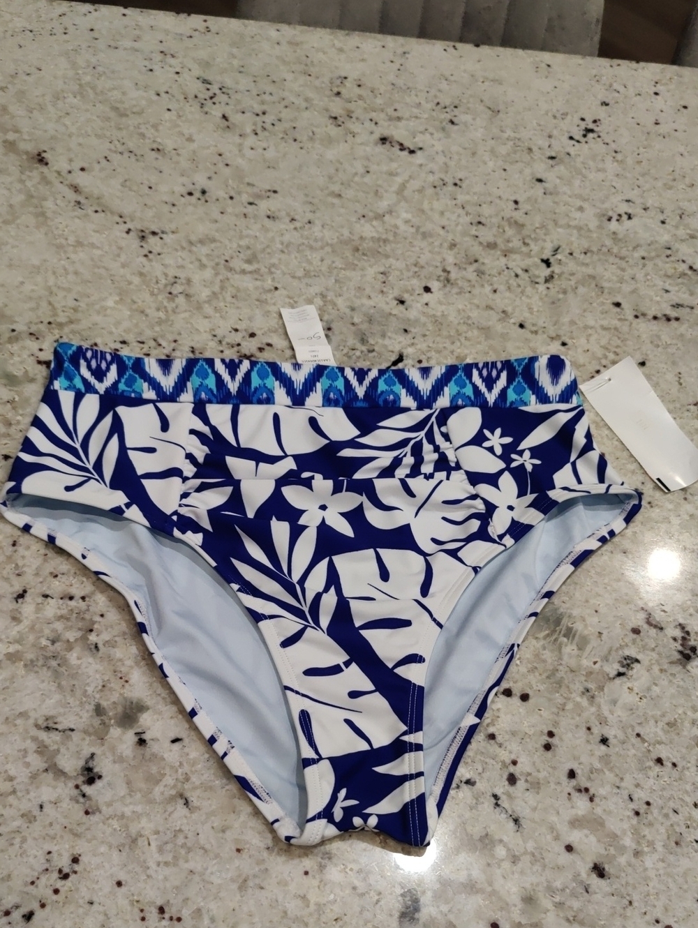 New! Y2K blue white retro Inspihigh waist bikini bottom swim size M Cottagecore